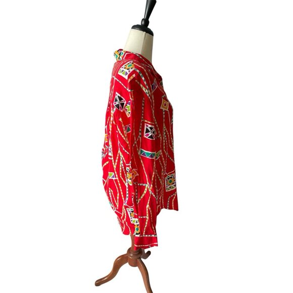 Vintage Dockers By Levis Red Geo 90's Button-Up Shirt L West Aztec Dead Stock - Picture 2 of 12